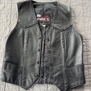 Park V Genuine Leather Riding Motorcycle Vest Made in USA, black, Women's 8